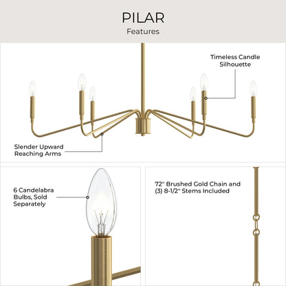 Progress Lighting P400472-191 Pilar Brushed Gold Chandelier