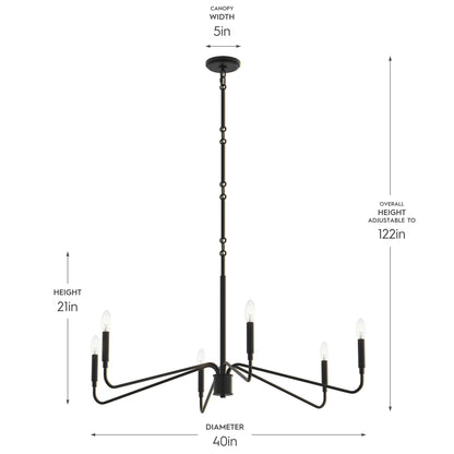 Progress Lighting P400472-31M Pilar Matte Black Chandelier - Dimensions Diagram