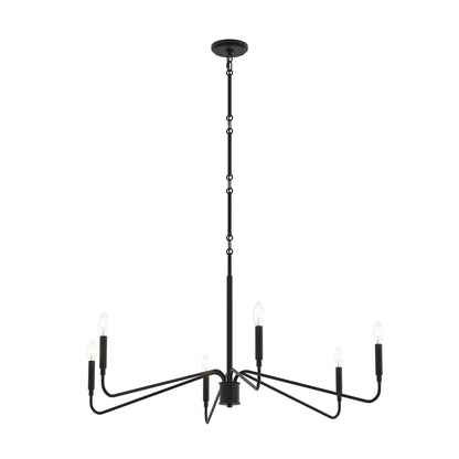 Progress Lighting P400472-31M Pilar 6 Light 40 Inch Matte Black Chandelier Ceiling Light - Product Image
