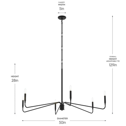 Progress Lighting P400473-31M Pilar Matte Black Chandelier - Dimensions Diagram