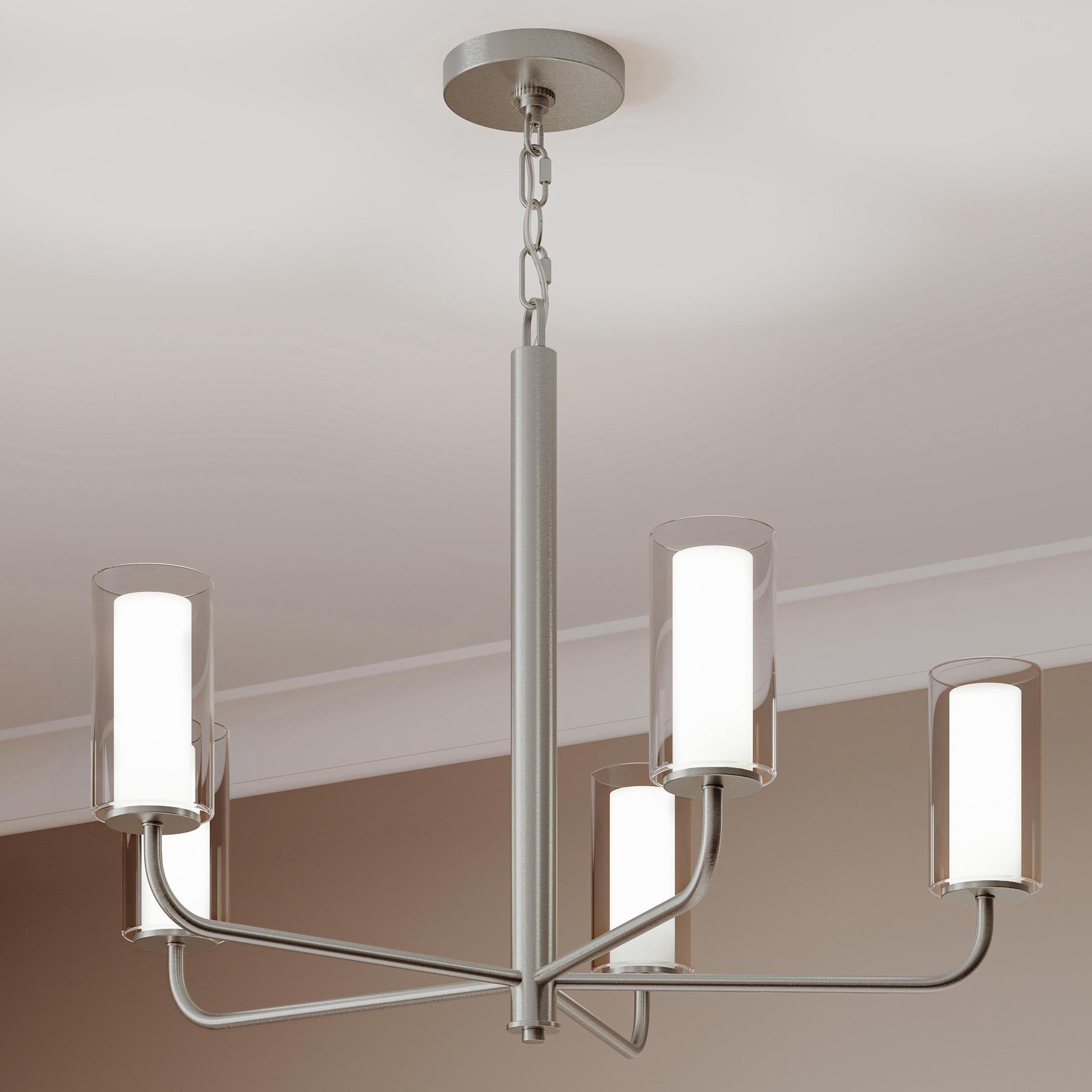 Progress Lighting P400475-009 Mack Brushed Nickel Chandelier installed in bedroom setting