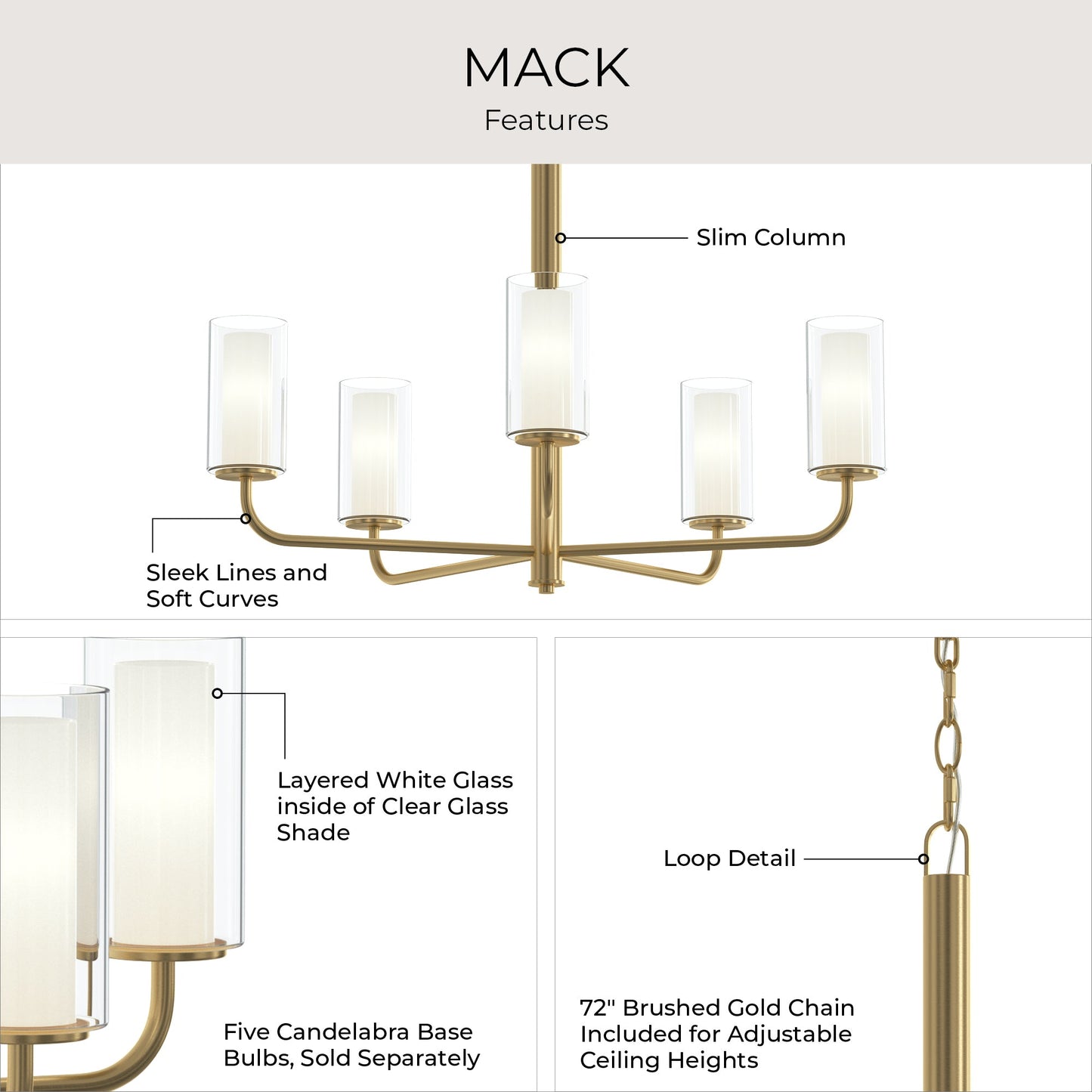 Progress Lighting P400475-191 Mack Brushed Gold Chandelier - View 6