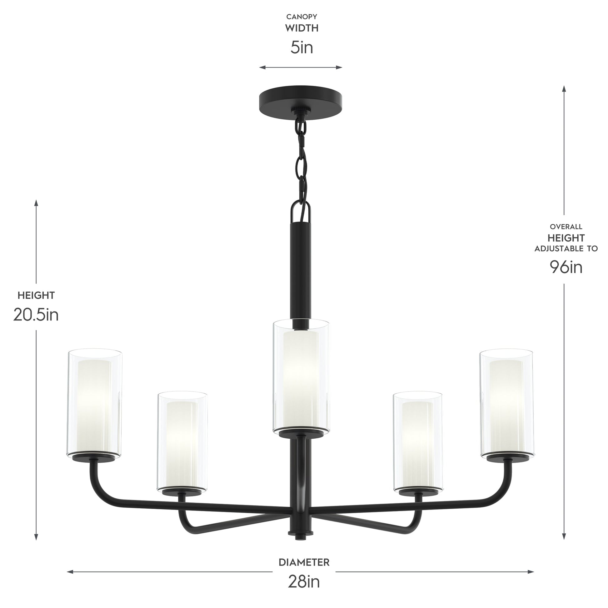Progress Lighting P400475-31M Mack 5 Light 28 inch Matte Black Chandelier - Dimensions Diagram