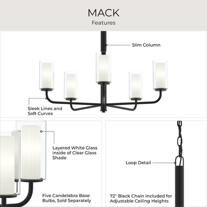 Progress Lighting P400475-31M Mack 5 Light 28 inch Matte Black Chandelier - Feature Infographic