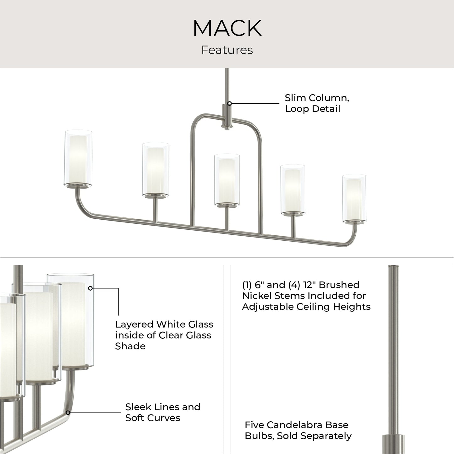 Progress Lighting P400476-009 Mack Linear Chandelier Features - Layered White Glass Inside Clear Glass Shade