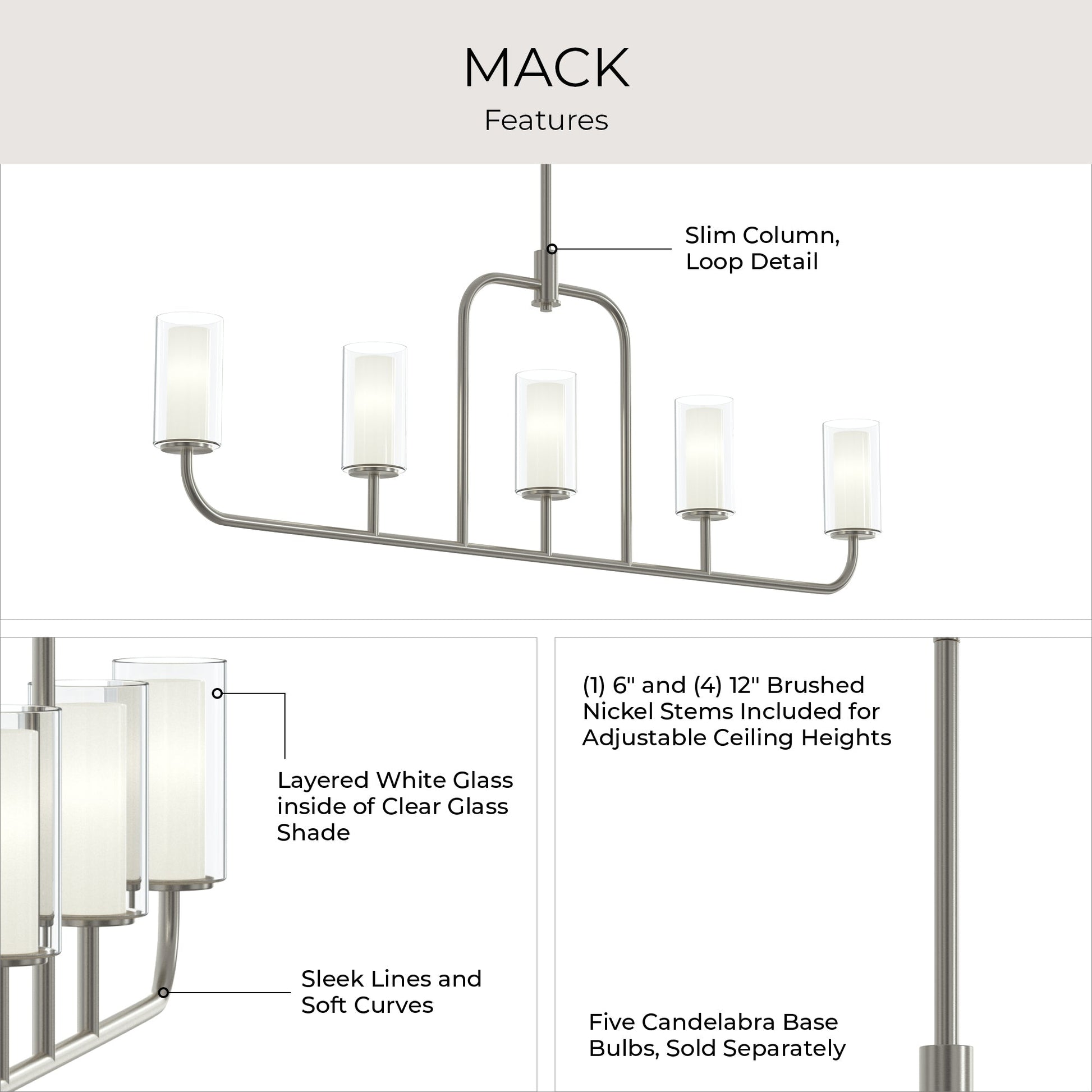 Progress Lighting P400476-009 Mack Linear Chandelier Features - Layered White Glass Inside Clear Glass Shade