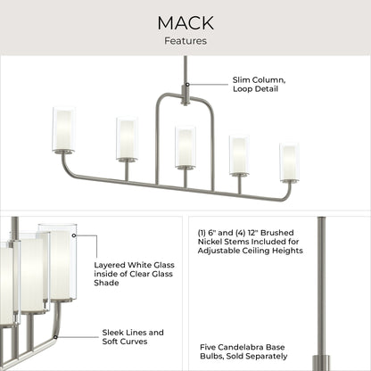 Progress Lighting P400476-009 Mack Linear Chandelier Features - Layered White Glass Inside Clear Glass Shade