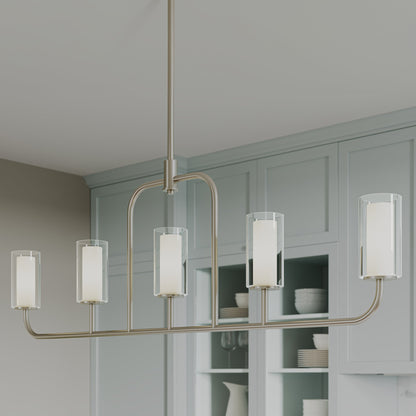 Progress Lighting P400476-009 Mack 5 Light Brushed Nickel Linear Chandelier - Kitchen Lifestyle Shot