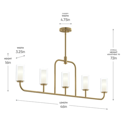 Progress Lighting P400476-191 Mack 5 Light Brushed Gold Linear Chandelier - Dimensions Diagram