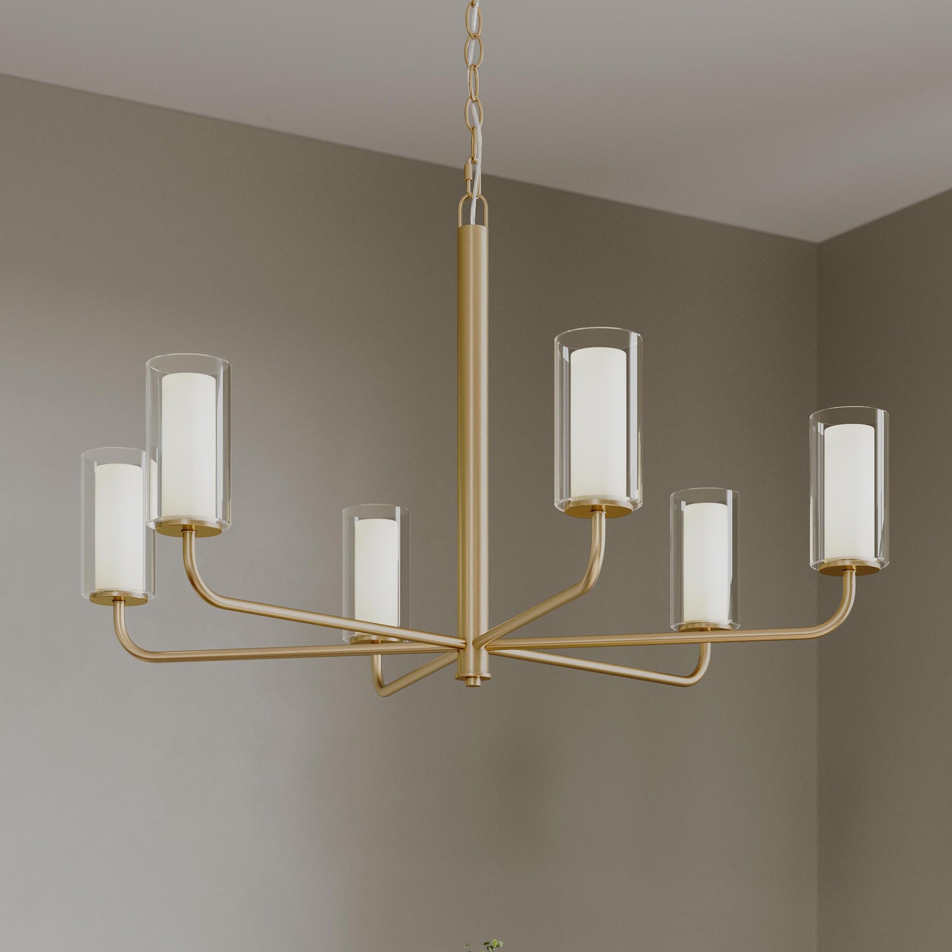 Progress Lighting P400477-191 Mack 6 Light Brushed Gold Chandelier - Lifestyle Dining Room View