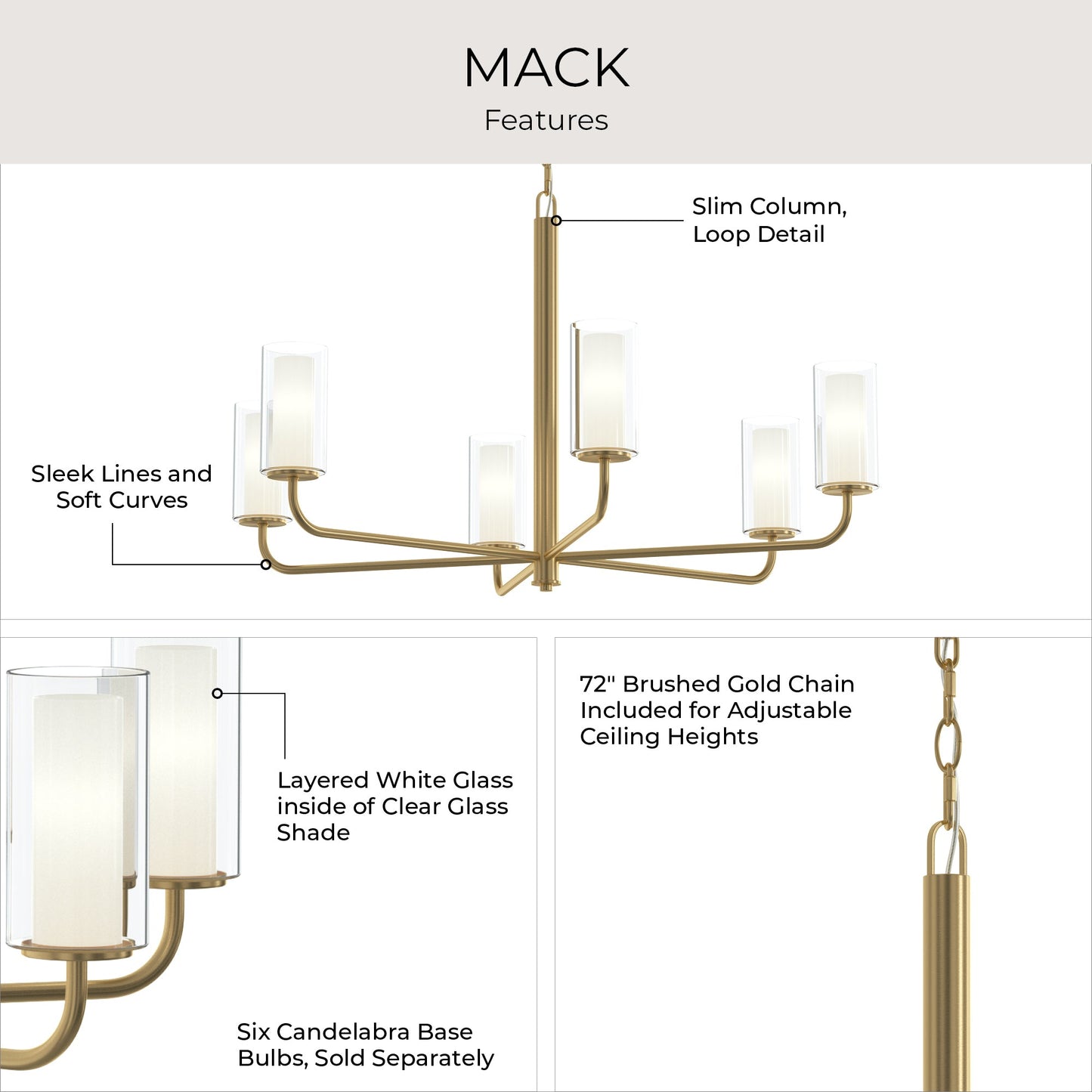 Progress Lighting P400477-191 Mack Chandelier Features - Layered Glass Shades and Brushed Gold Chain