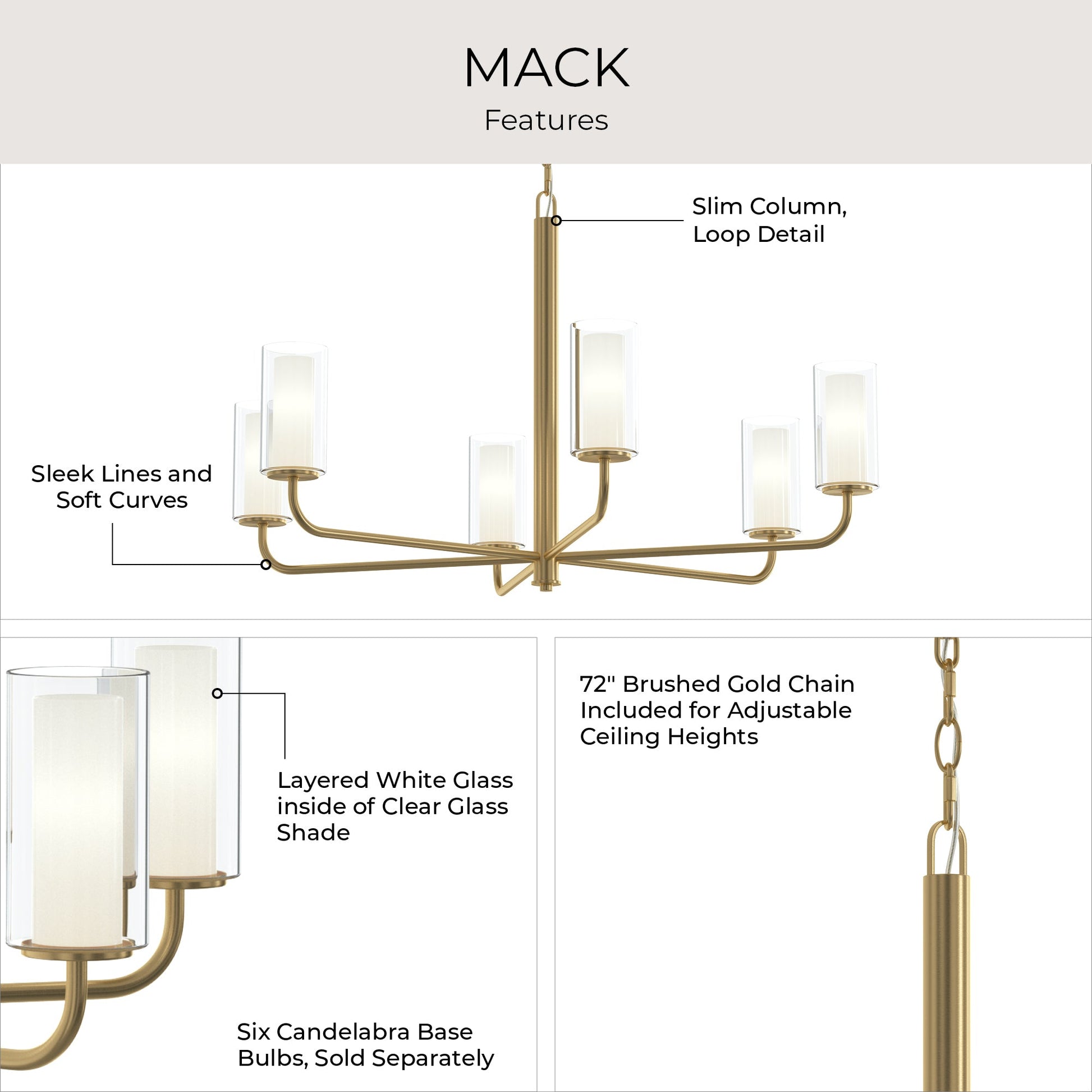 Progress Lighting P400477-191 Mack Chandelier Features - Layered Glass Shades and Brushed Gold Chain