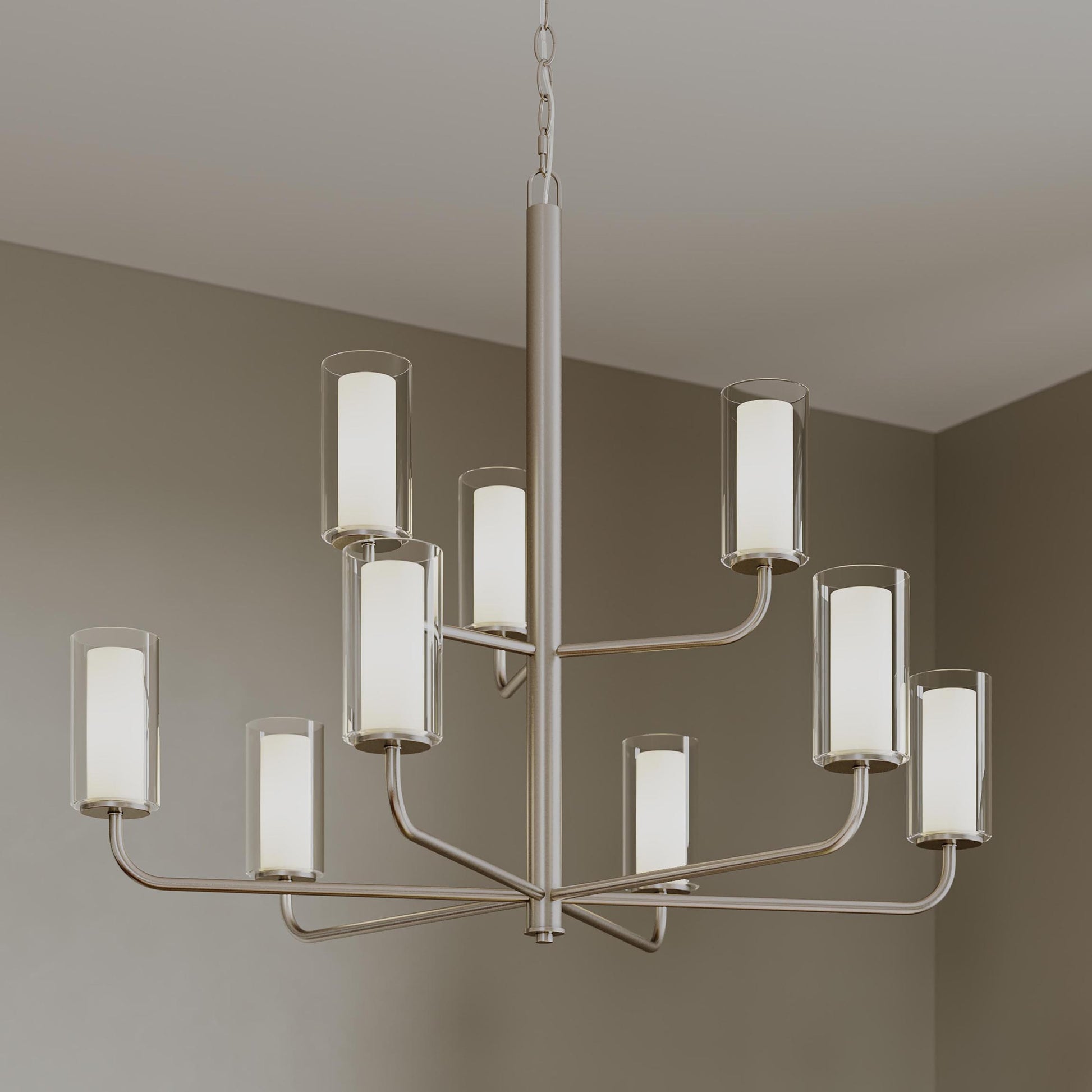 Progress Lighting P400478-009 Mack 9 Light Brushed Nickel Chandelier - Lifestyle Room Application Shot
