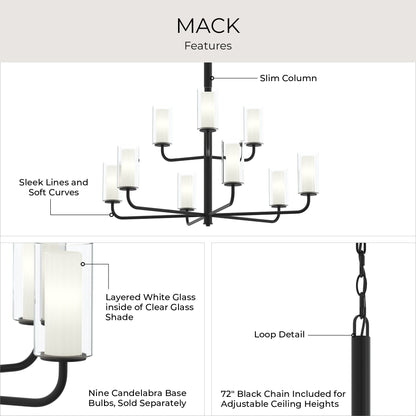 Progress Lighting P400478-31M Mack Chandelier Features Infographic - Layered Glass Shades and Slim Column