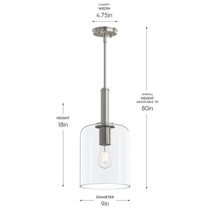 Progress Lighting P500509-009 Reines Pendant Dimensions - 9in Diameter, 18in Height, 80in Adjustable Height, 4.75in Canopy Width
