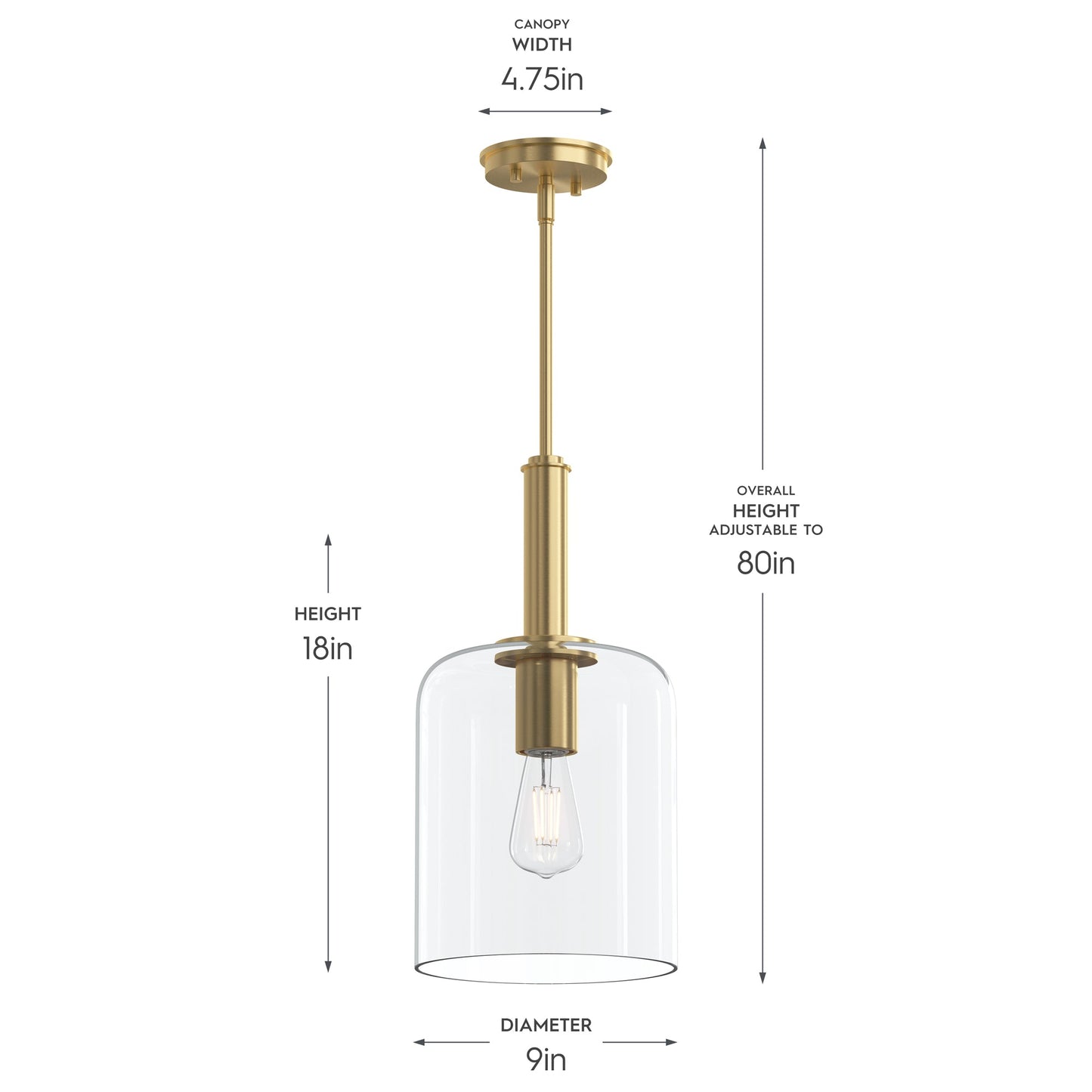 Progress Lighting P500509-191 Reines 1 Light Brushed Gold Pendant Ceiling Light