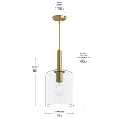 Progress Lighting P500509-191 Reines 1 Light Brushed Gold Pendant Ceiling Light