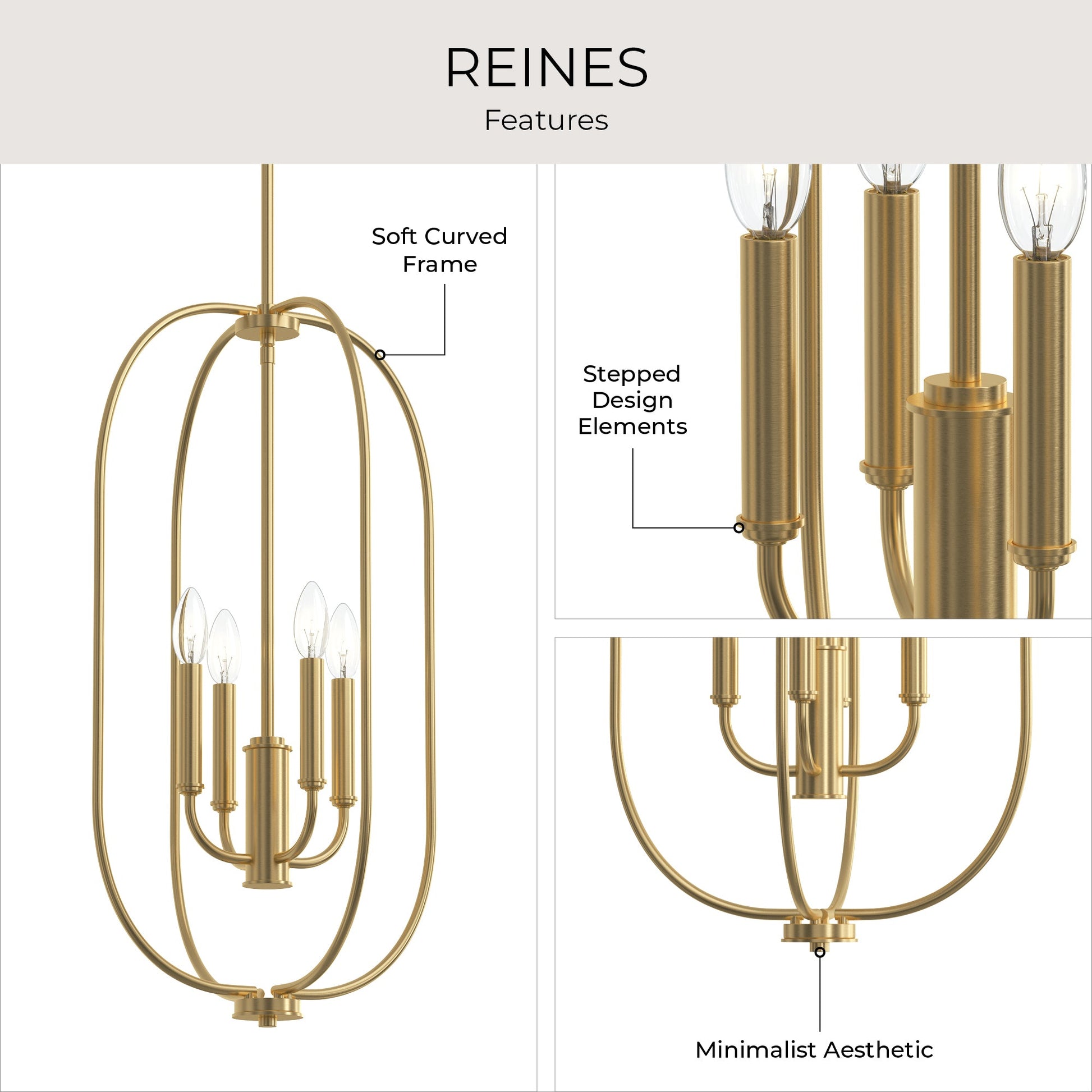 Progress Lighting P500510-191 Reines 4 Light Brushed Gold Foyer Pendant - image 6