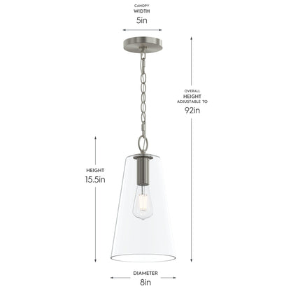 Progress Lighting P500511-009 Jheni Pendant - Dimensions Diagram (8in Diameter, 15.5in Height, 92in Max Adjustable Height)