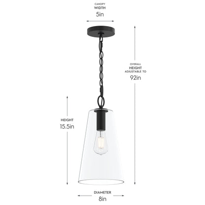 Progress Lighting P500511-31M Jheni Pendant Dimensions Diagram - 8in Diameter, 15.5in Height, 5in Canopy