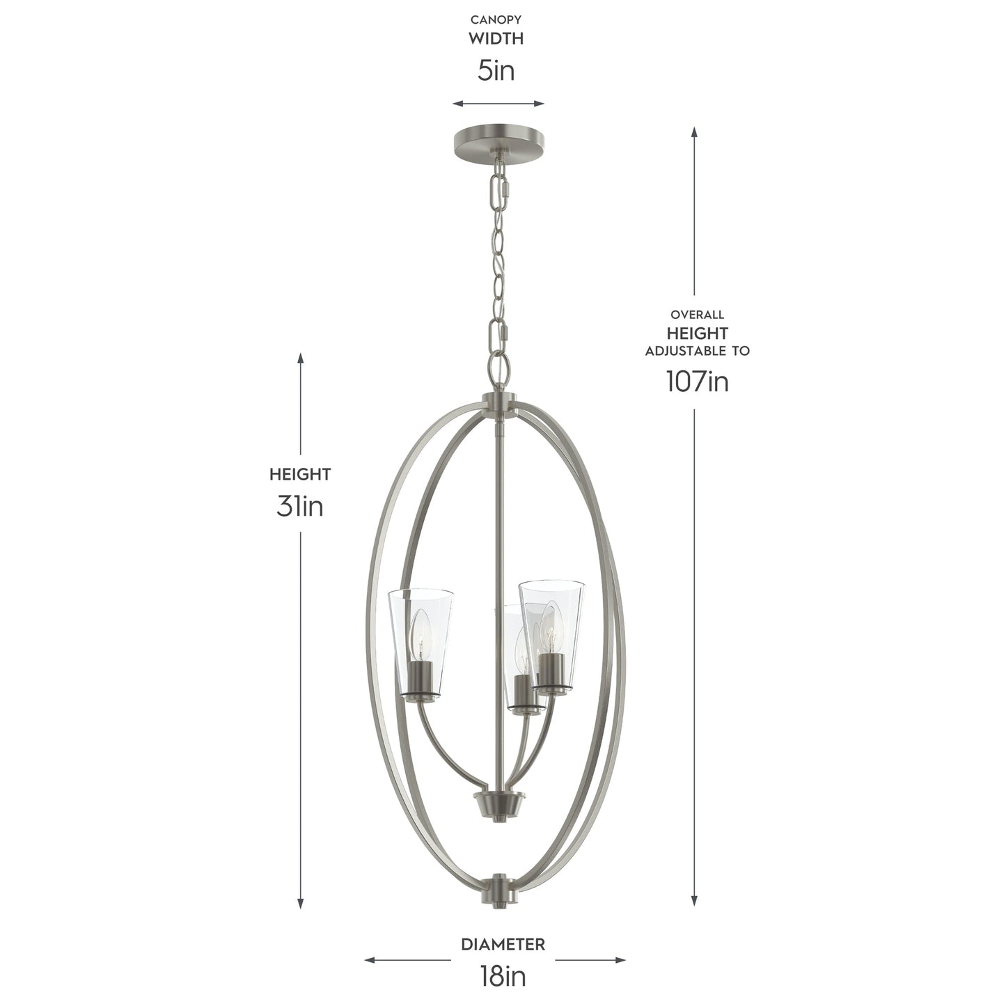 Progress Lighting P500512-009 Jheni 3 Light Foyer Pendant Dimensions Diagram