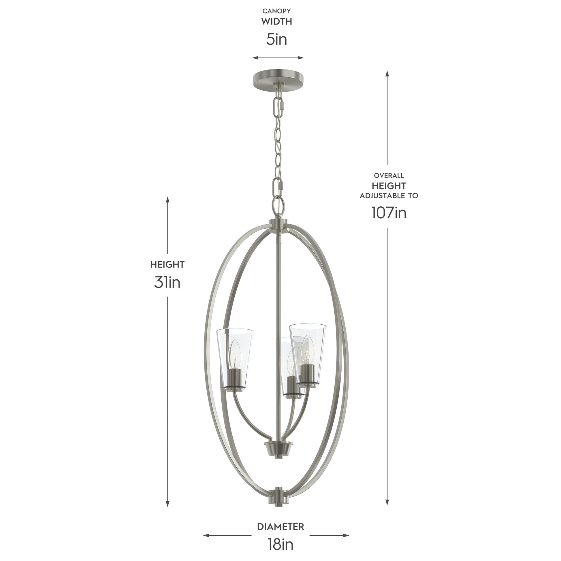 Progress Lighting P500512-009 Jheni 3 Light Foyer Pendant Dimensions Diagram