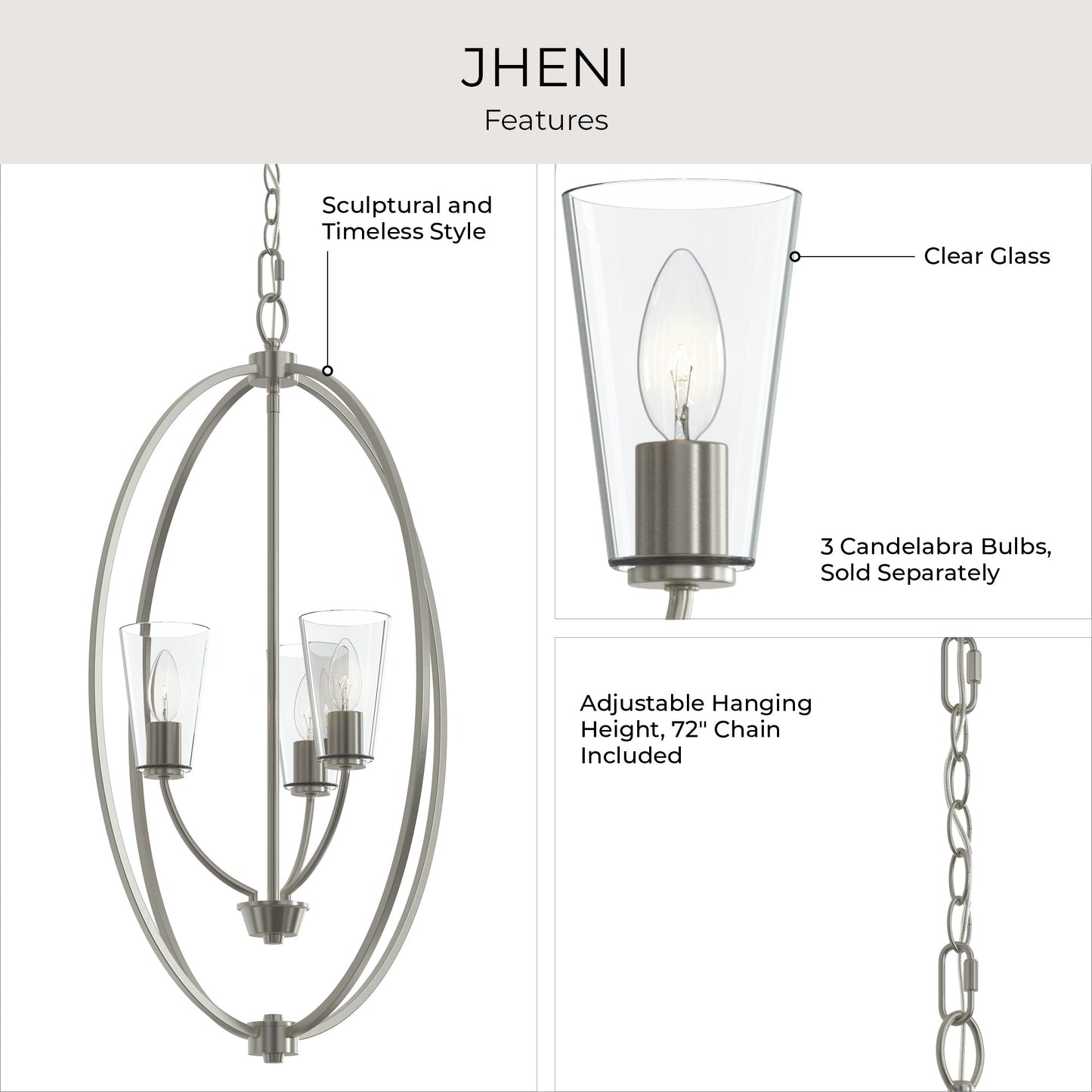 Progress Lighting P500512-009 Jheni Foyer Pendant Brushed Nickel View 6
