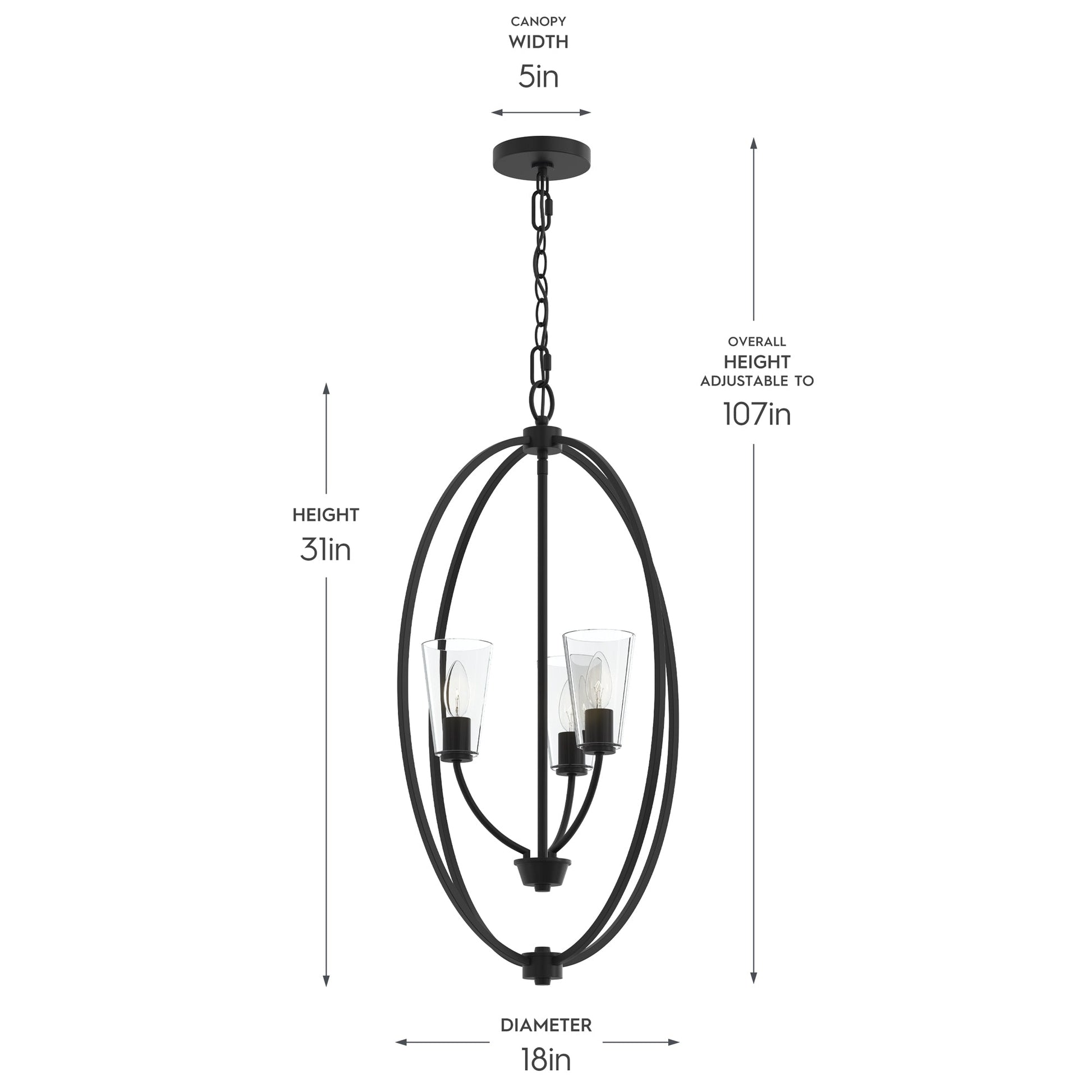 Progress Lighting P500512-31M Jheni Foyer Pendant Dimensions: 31 inch Height, 18 inch Diameter, 5 inch Canopy, 107 inch Max Overall Height