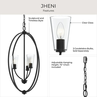Progress Lighting P500512-31M Jheni Foyer Pendant Features: Clear Glass Shades, Sculptural Oval Frame, Adjustable 72 inch Chain