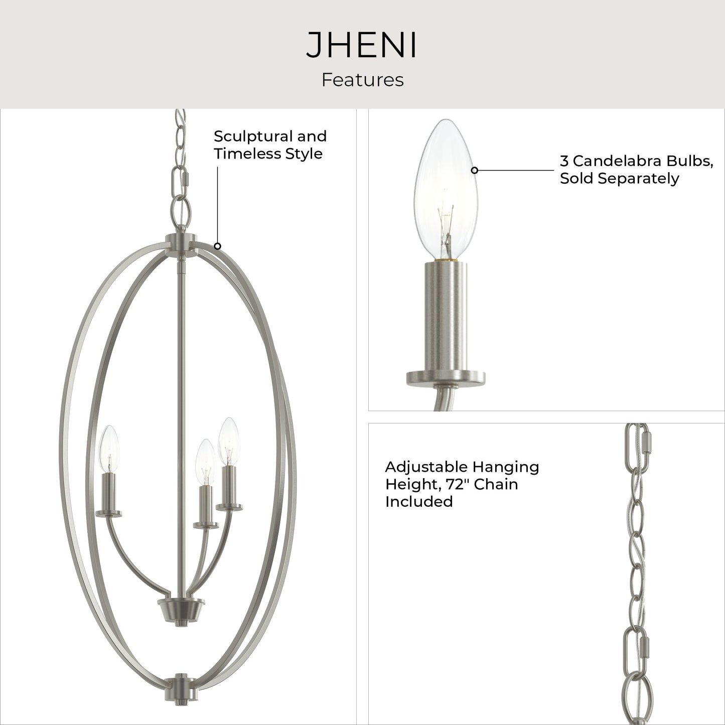 Progress Lighting P500513-009 Jheni Brushed Nickel Foyer Pendant