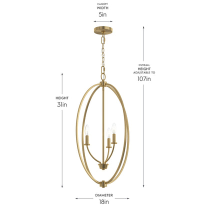 Progress Lighting P500513-191 Jheni 3 Light Brushed Gold Foyer Pendant