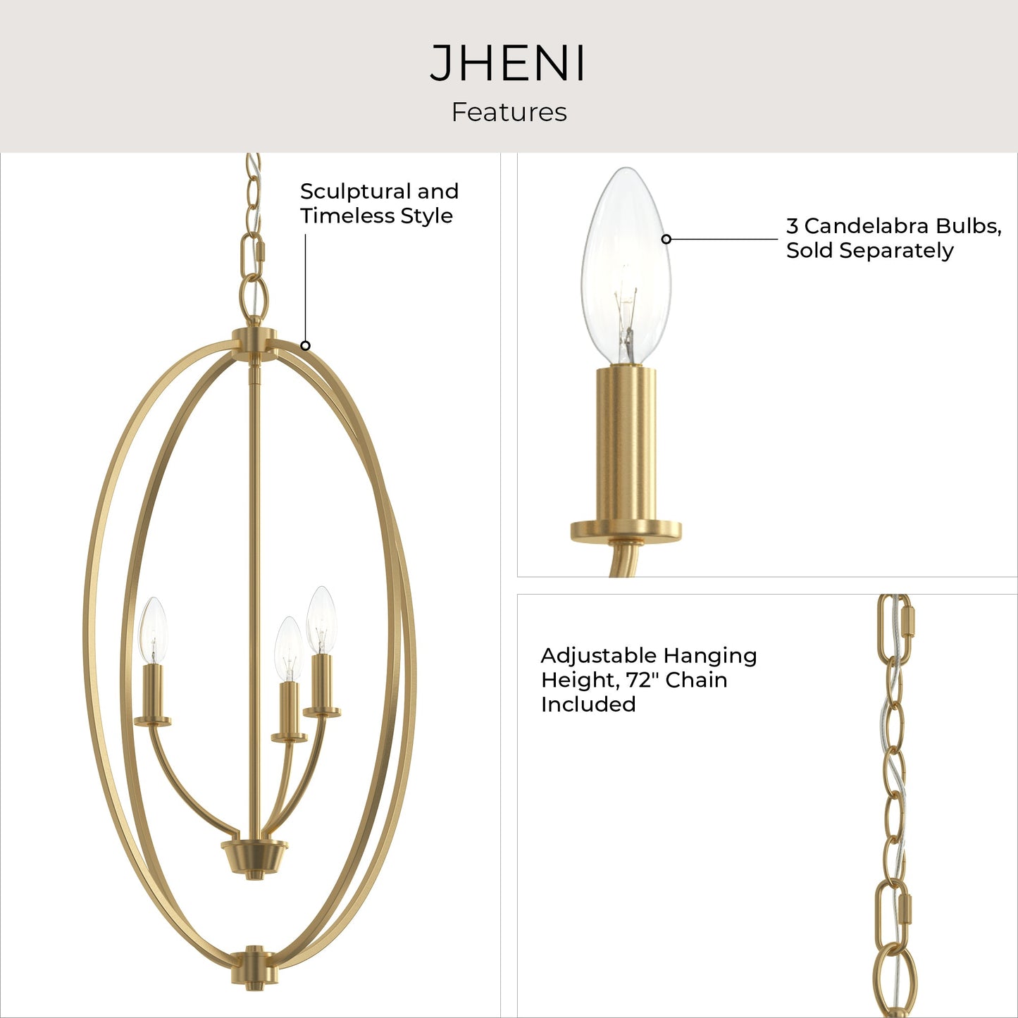 Progress Lighting P500513-191 Jheni 3 Light Brushed Gold Foyer Pendant