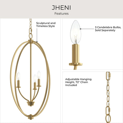 Progress Lighting P500513-191 Jheni 3 Light Brushed Gold Foyer Pendant