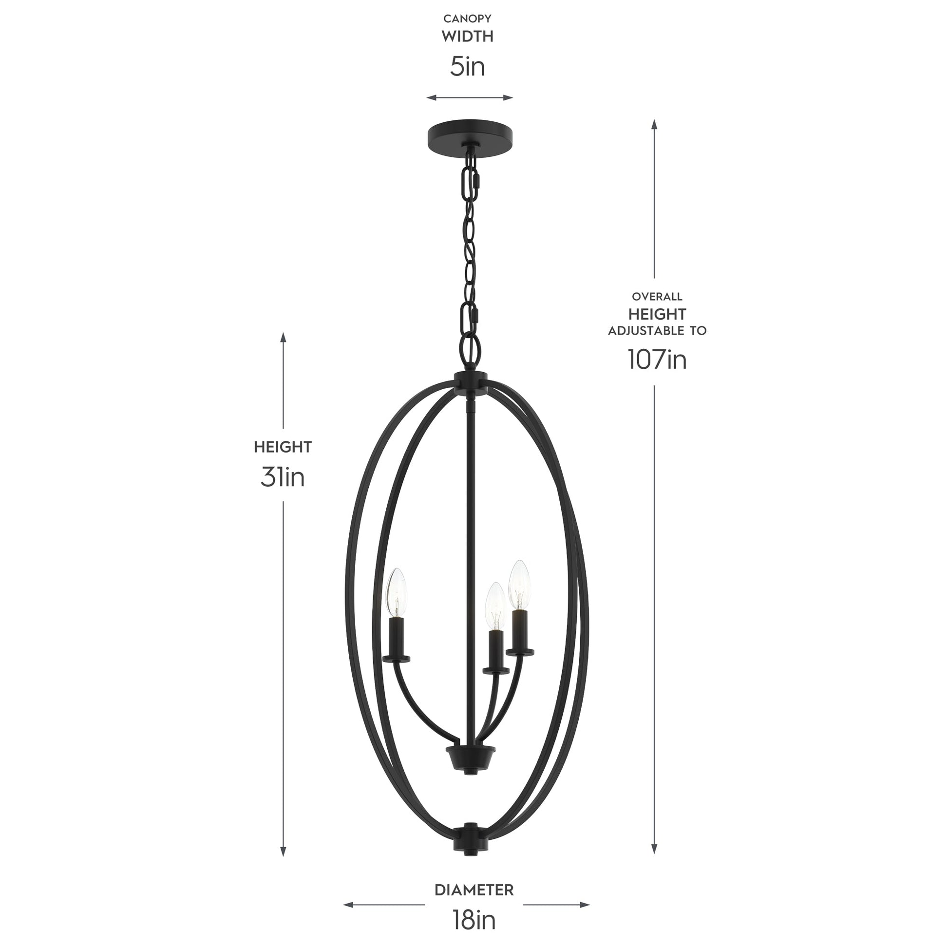 Progress Lighting P500513-31M Jheni 3-Light Foyer Pendant - Dimensions Diagram