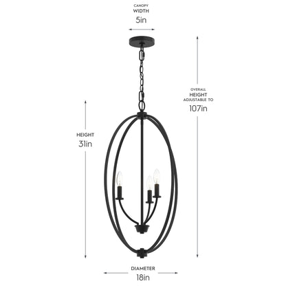 Progress Lighting P500513-31M Jheni 3-Light Foyer Pendant - Dimensions Diagram