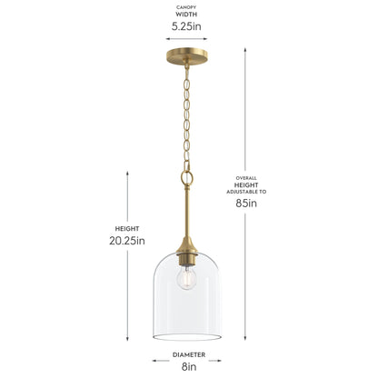 Progress Lighting P500514-191 Ilia Pendant dimensions: 8 inch diameter, 20.25 inch height, 5.25 inch canopy, adjustable to 85 inches overall