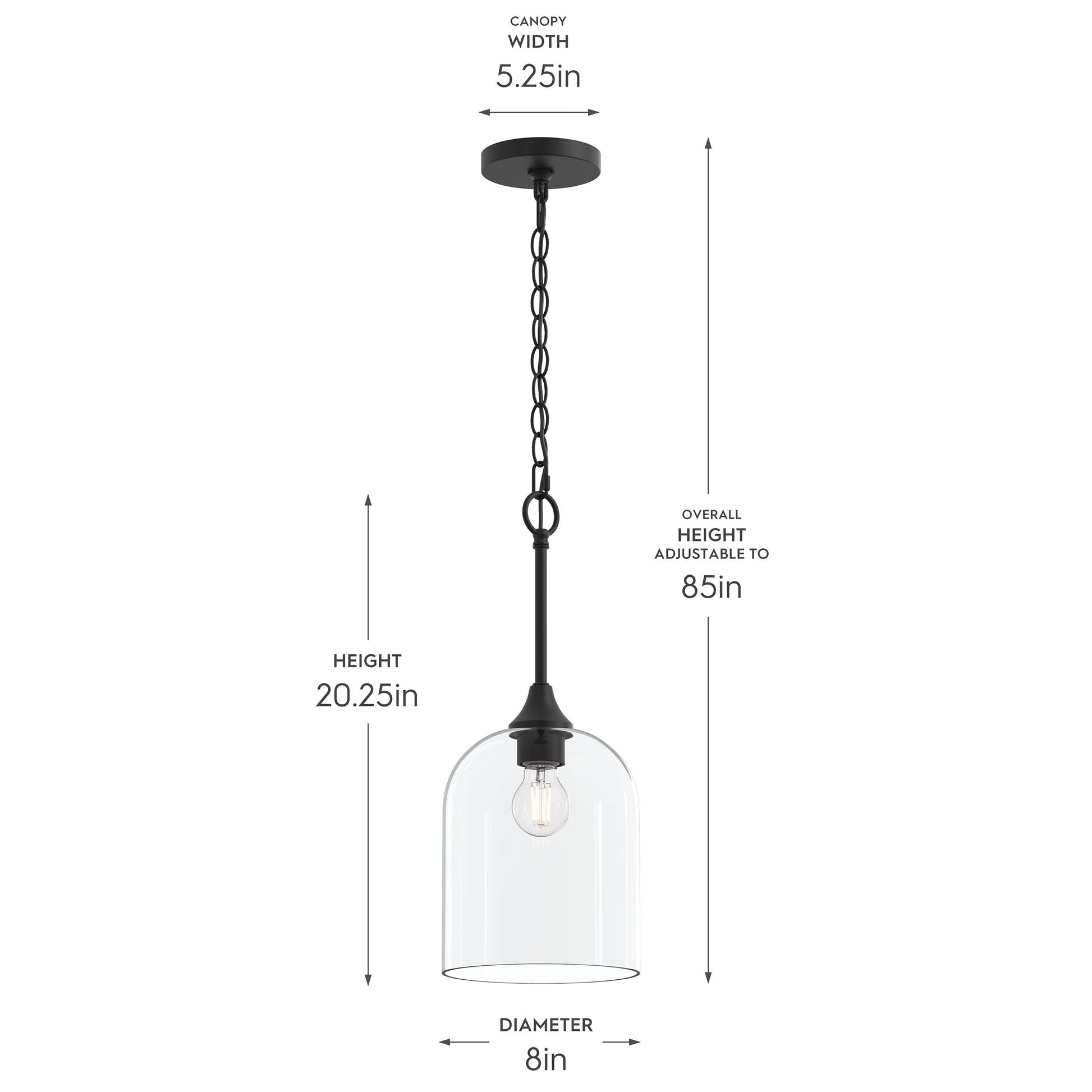 Progress Lighting P500514-31M Ilia Pendant Dimensions Diagram - 8in Diameter 20.25in Height