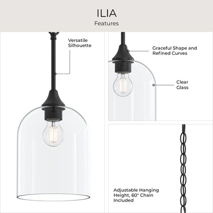 Progress Lighting P500514-31M Ilia Pendant Features Infographic - Clear Glass Adjustable Chain