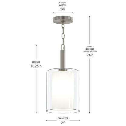 Progress Lighting P500515-009 Mack Pendant dimensions diagram - 8in diameter, 16.25in height, 5in canopy, adjustable to 94in