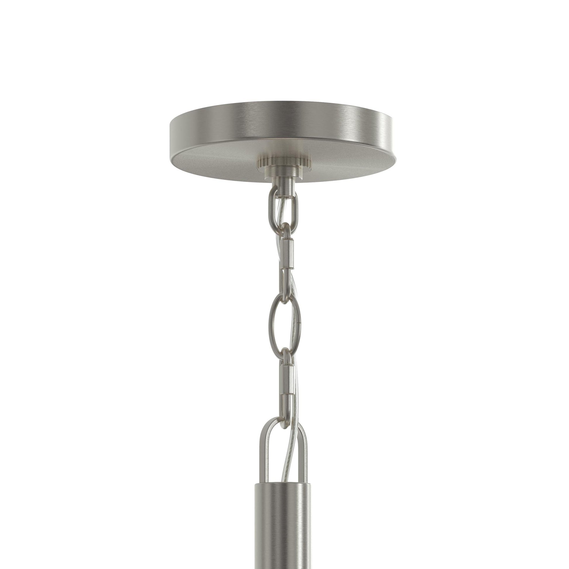 Progress Lighting P500515-009 Mack Pendant canopy and chain detail close-up in Brushed Nickel finish