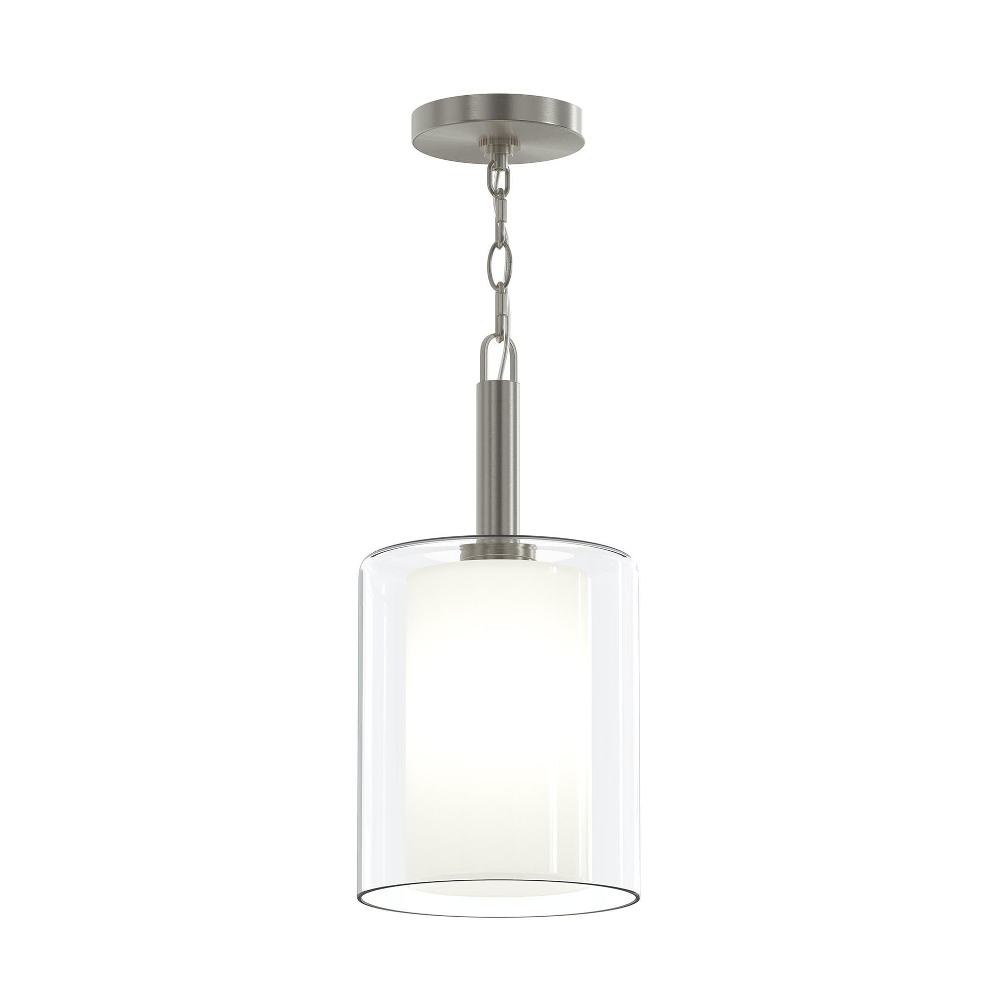Progress Lighting P500515-009 Mack 1 Light Brushed Nickel Pendant with Layered Glass Shade - Main Product Image