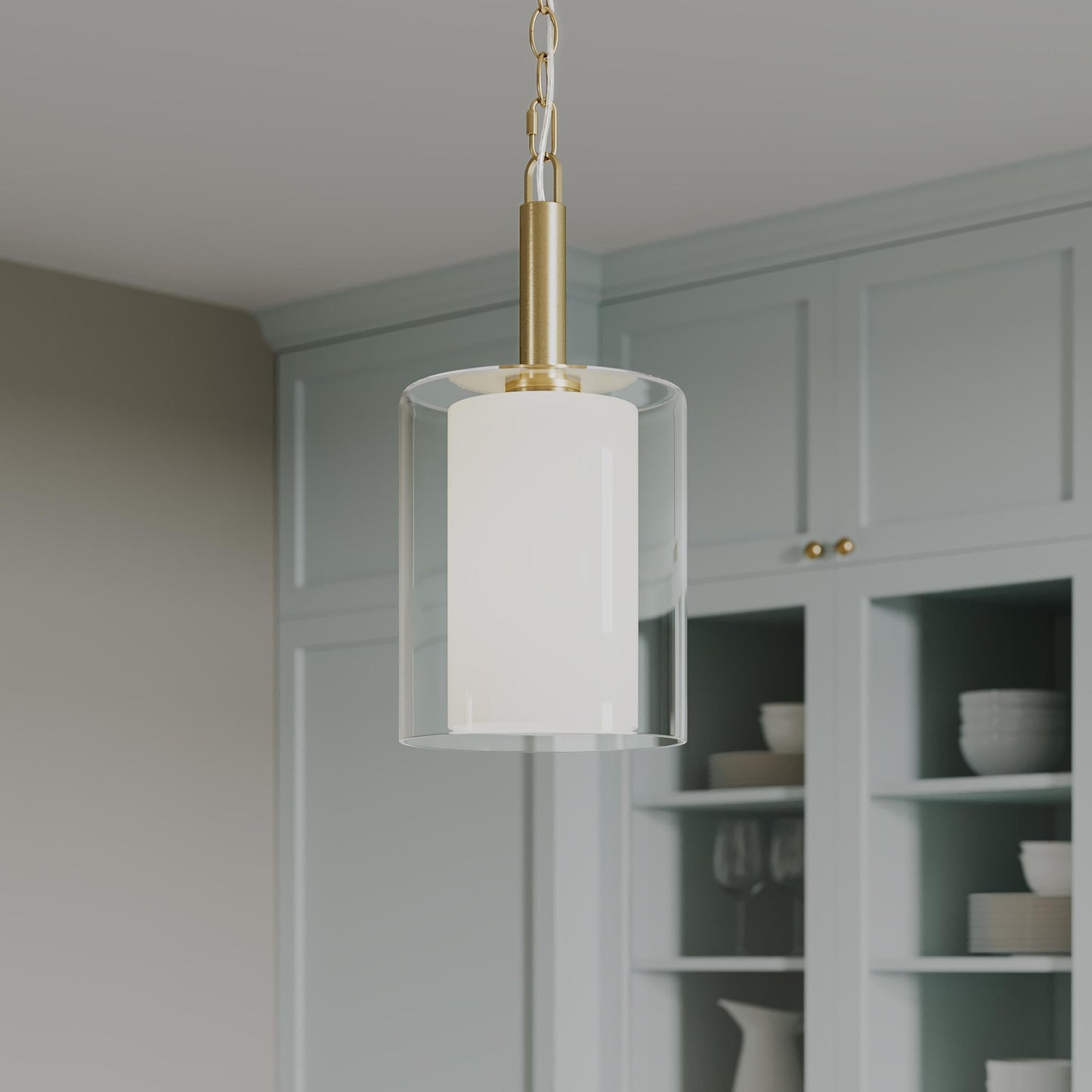 Progress Lighting P500515-191 Mack Brushed Gold Pendant Ceiling Light in Kitchen Lifestyle Setting