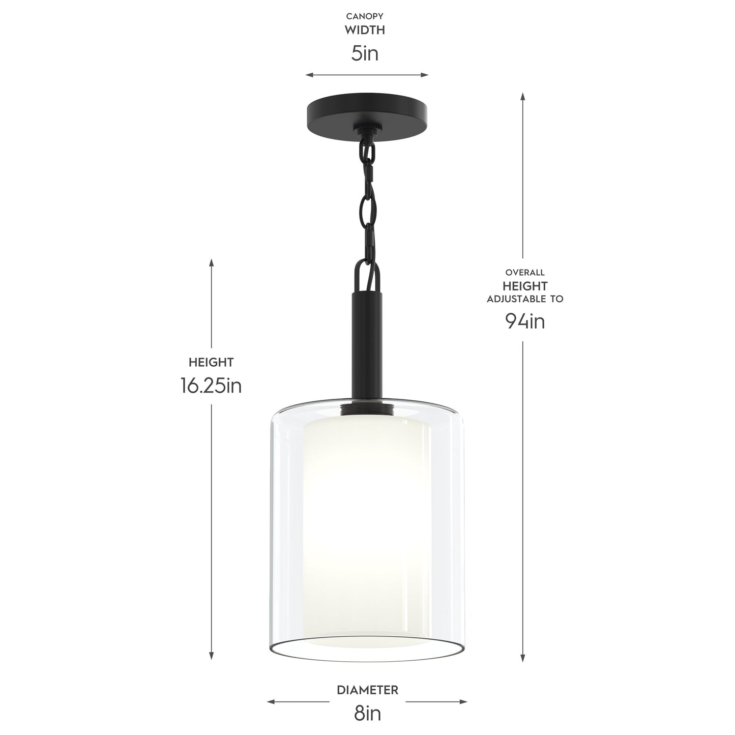 Progress Lighting P500515-31M Mack Pendant dimension diagram - 8 inch diameter, 16.25 inch height