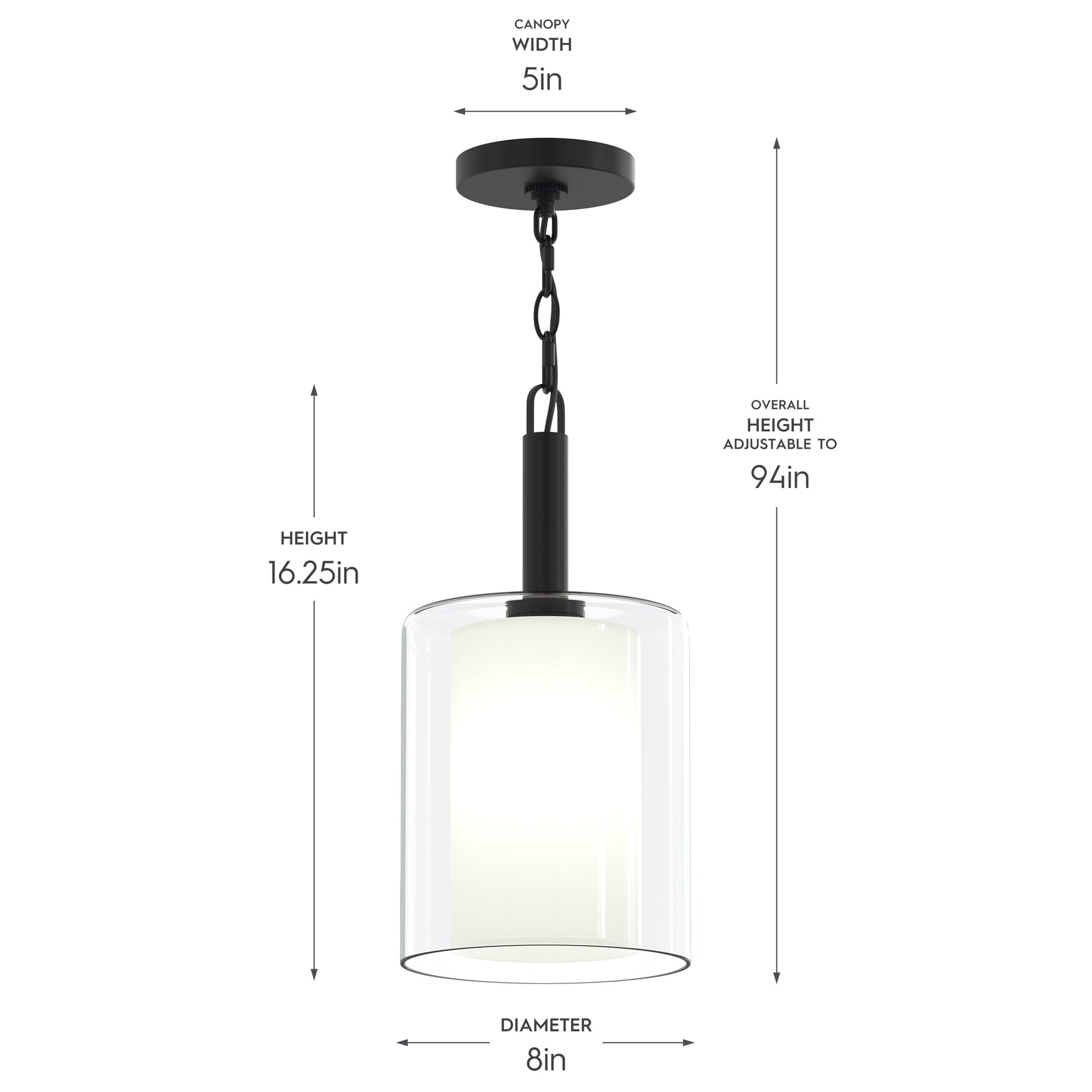 Progress Lighting P500515-31M Mack Pendant dimension diagram - 8 inch diameter, 16.25 inch height