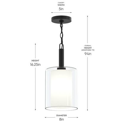 Progress Lighting P500515-31M Mack Pendant dimension diagram - 8 inch diameter, 16.25 inch height
