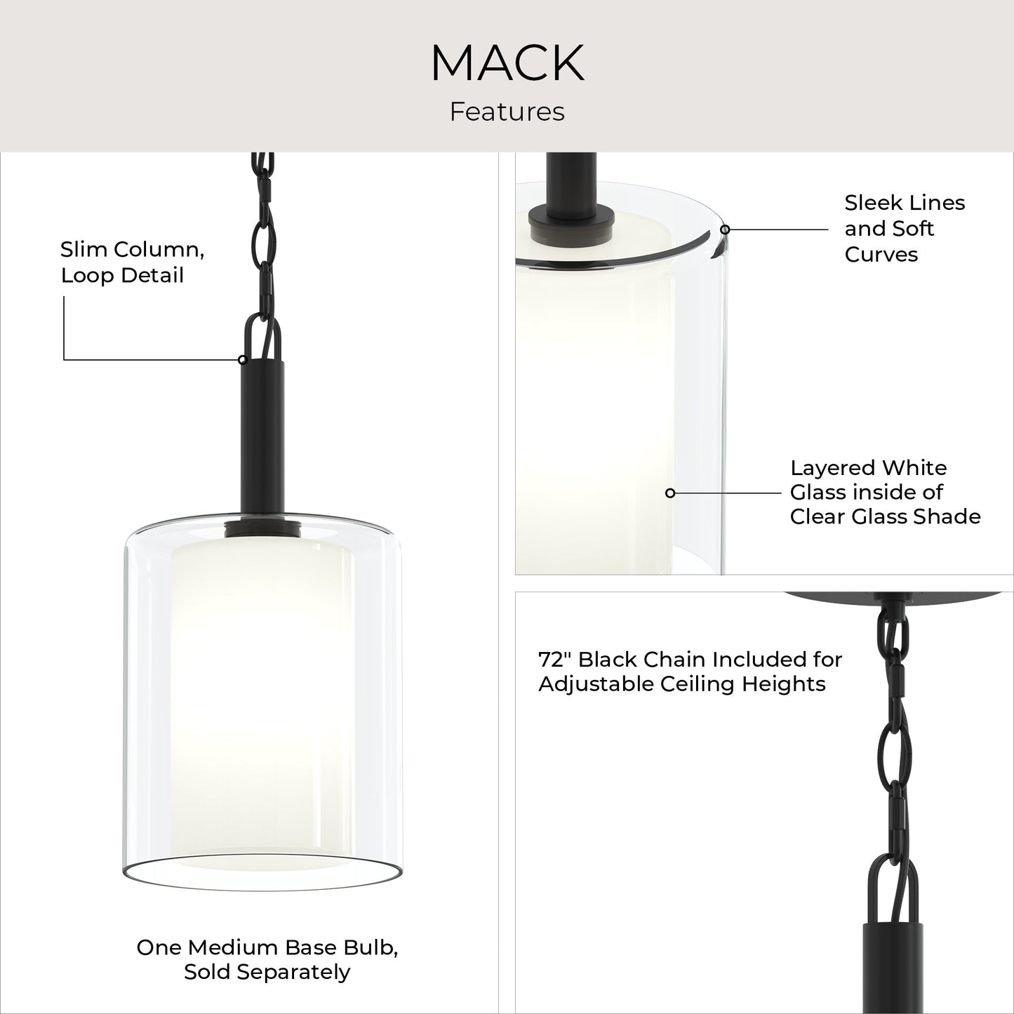 Progress Lighting P500515-31M Mack Pendant features infographic