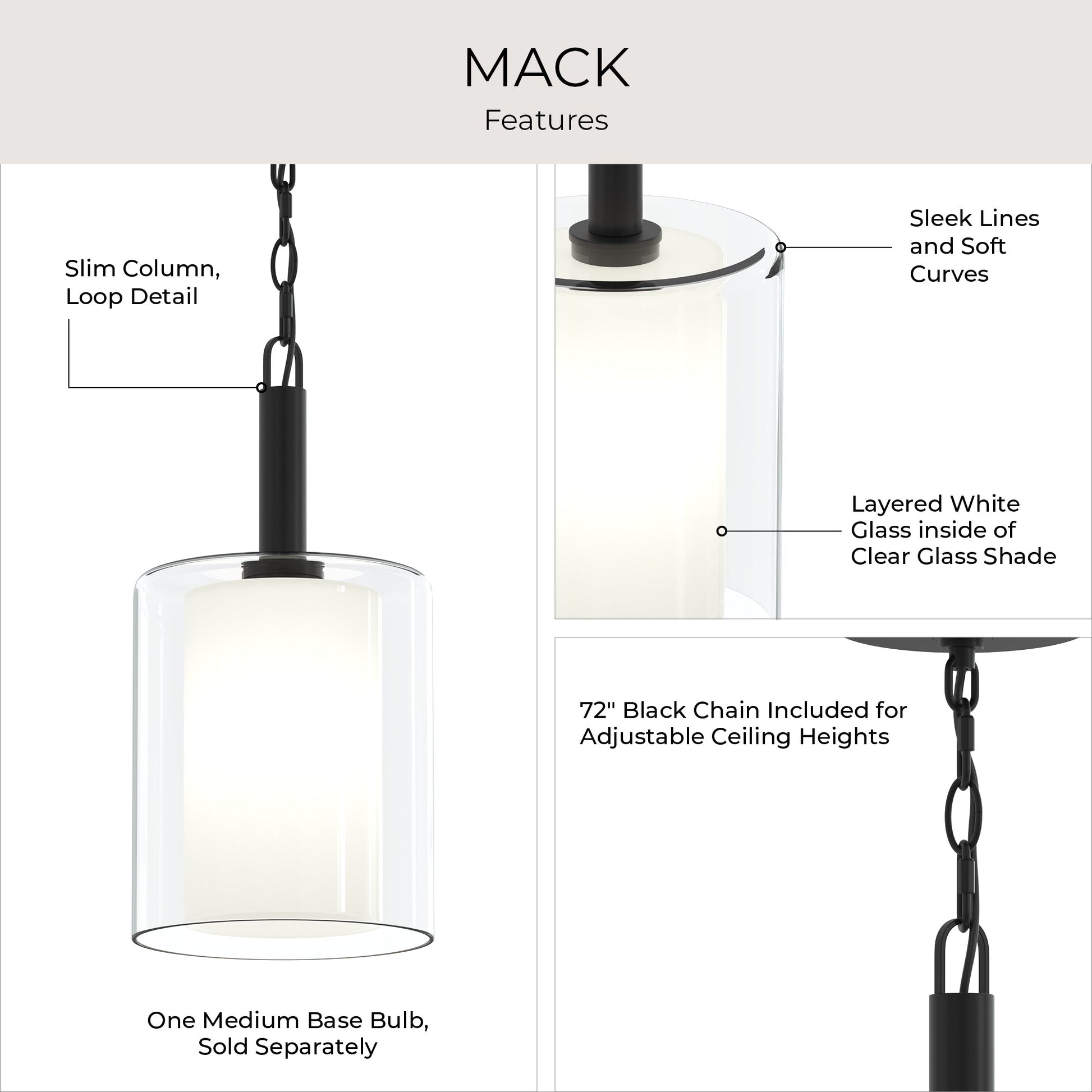 Progress Lighting P500515-31M Mack Pendant features infographic