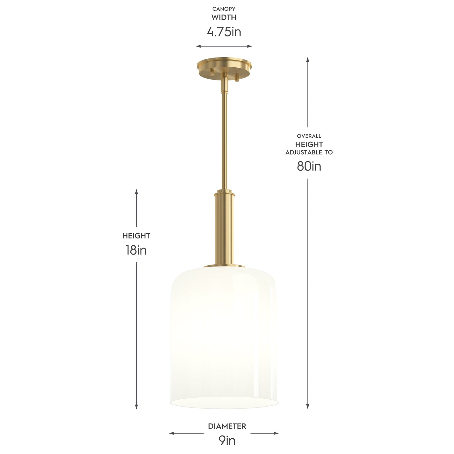 Progress Lighting P500516-191 Reines Pendant Light Dimensions Diagram - 9in Diameter, 18in Height, 4.75in Canopy