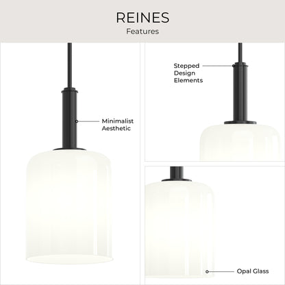 Progress Lighting P500516-31M Reines Pendant - Feature Infographic: Minimalist Aesthetic, Stepped Design Elements, Opal Glass