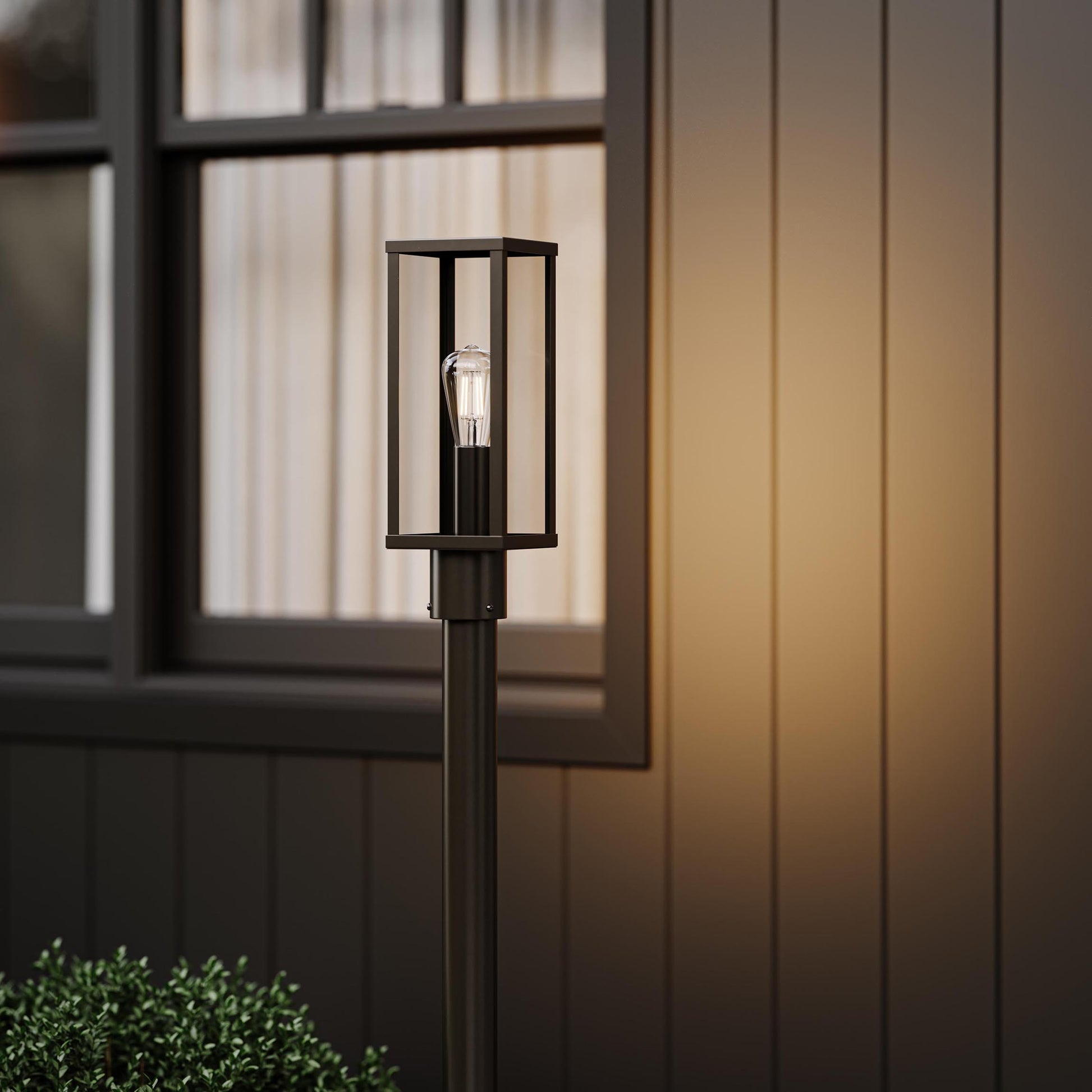 Progress Lighting P540113-020 Ryle Antique Bronze Post Lantern - Exterior Detail Shot at Dusk